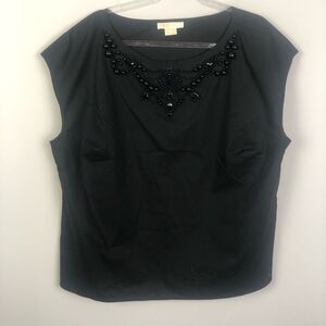 MICHAEL KORS |โCap Sleeve Black Embellished Neckline Top Womenโs Plus Size 2X